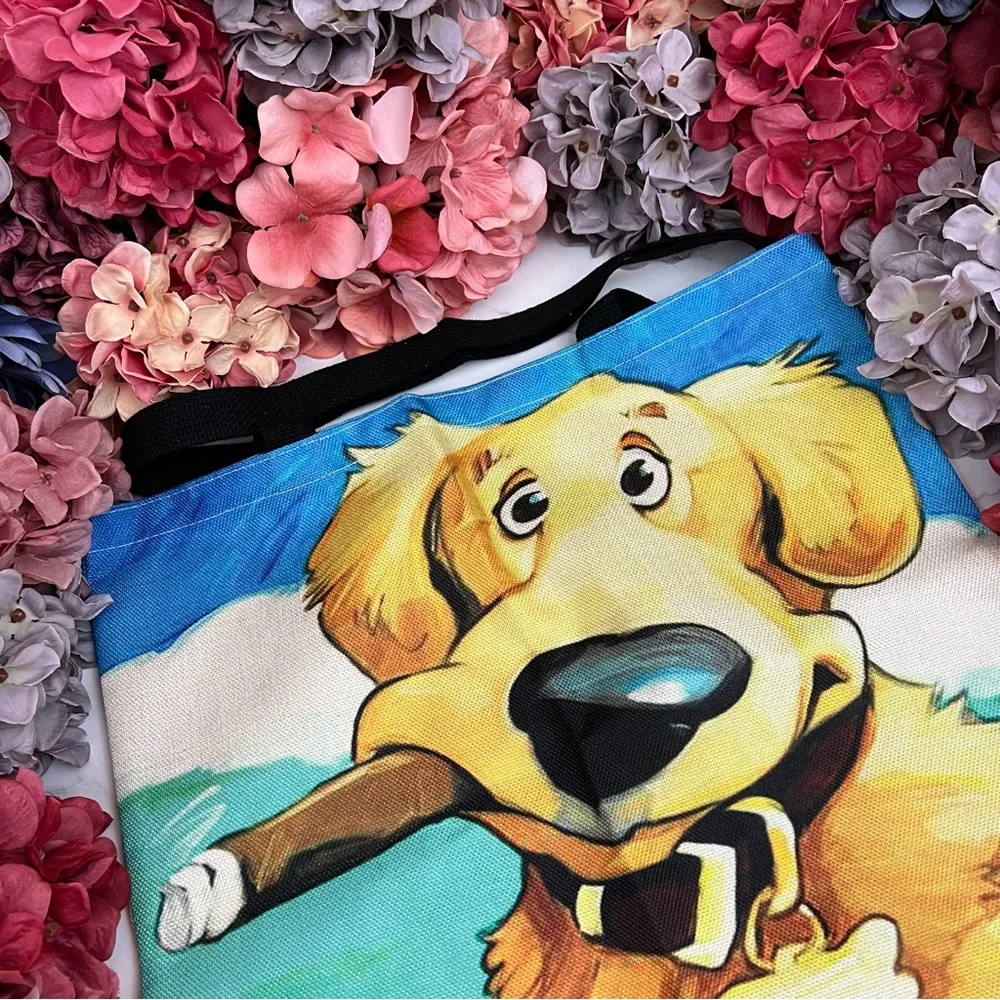 Eco-Friendly Goofy Golden Retriever Dog Folding Tote Bag - Picture 11 of 15